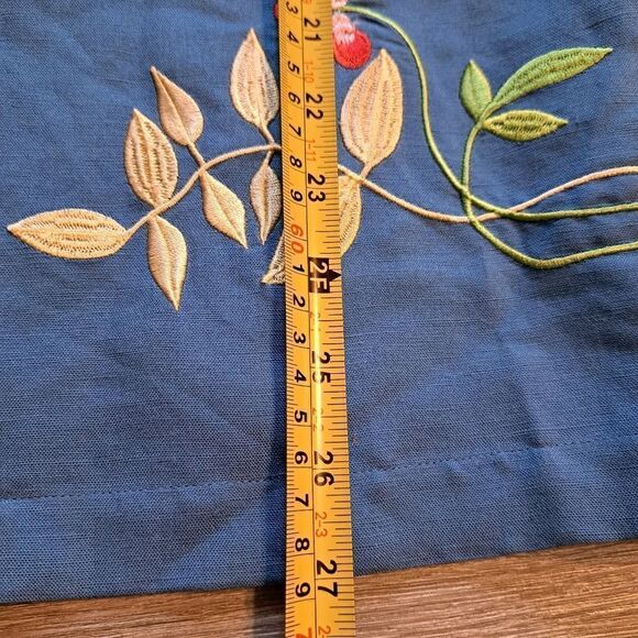 Susan Graver Grannycore Embroidered Linen Floral Butterfly Top Medium Blue/Multi - Picture 9 of 15